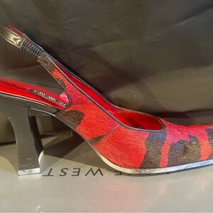 Nine West Red and Black Slingback Heels, size 6.5